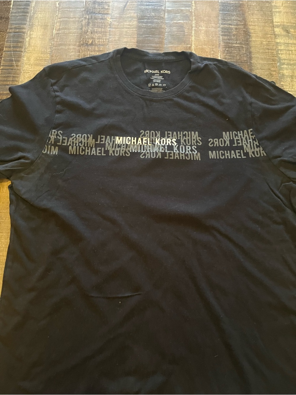 Michael Kors Black Crewneck Logo Tee with Subtle Repeat Print
